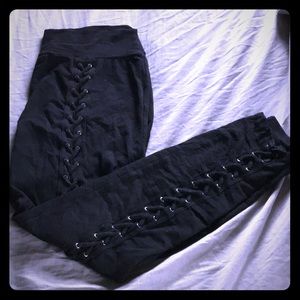 Black lace up leggings